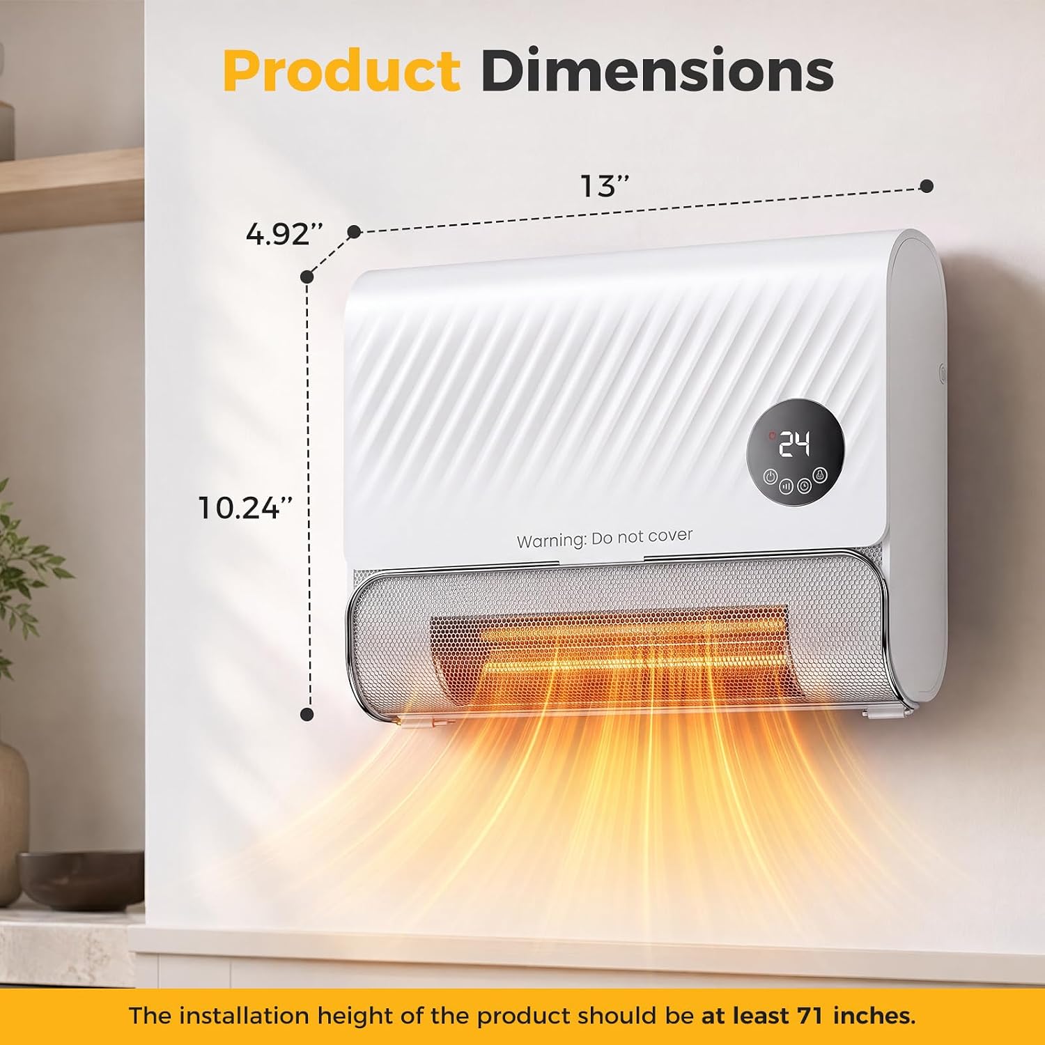Detalle de NEWBULIG 1500W Wall Space Heater with Remote, Timer and Dual Installation