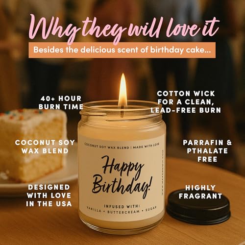 Detalle de Happy Birthday Candle for Women by WAX & WIT — Vanilla Buttercream Cake Soy Candle, 9oz