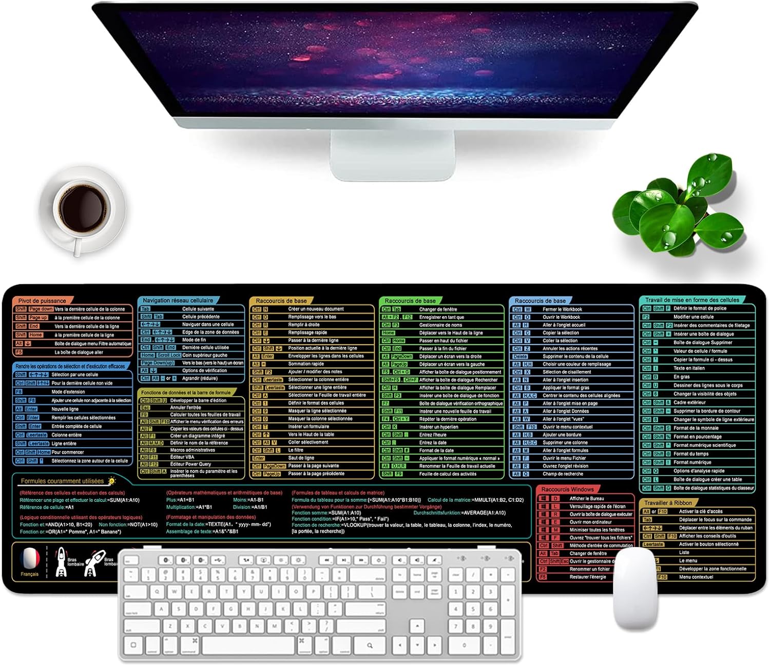 Detalle de Ridilozey Excel Shortcuts XL-bureauonderlegger 80 x 30 cm
