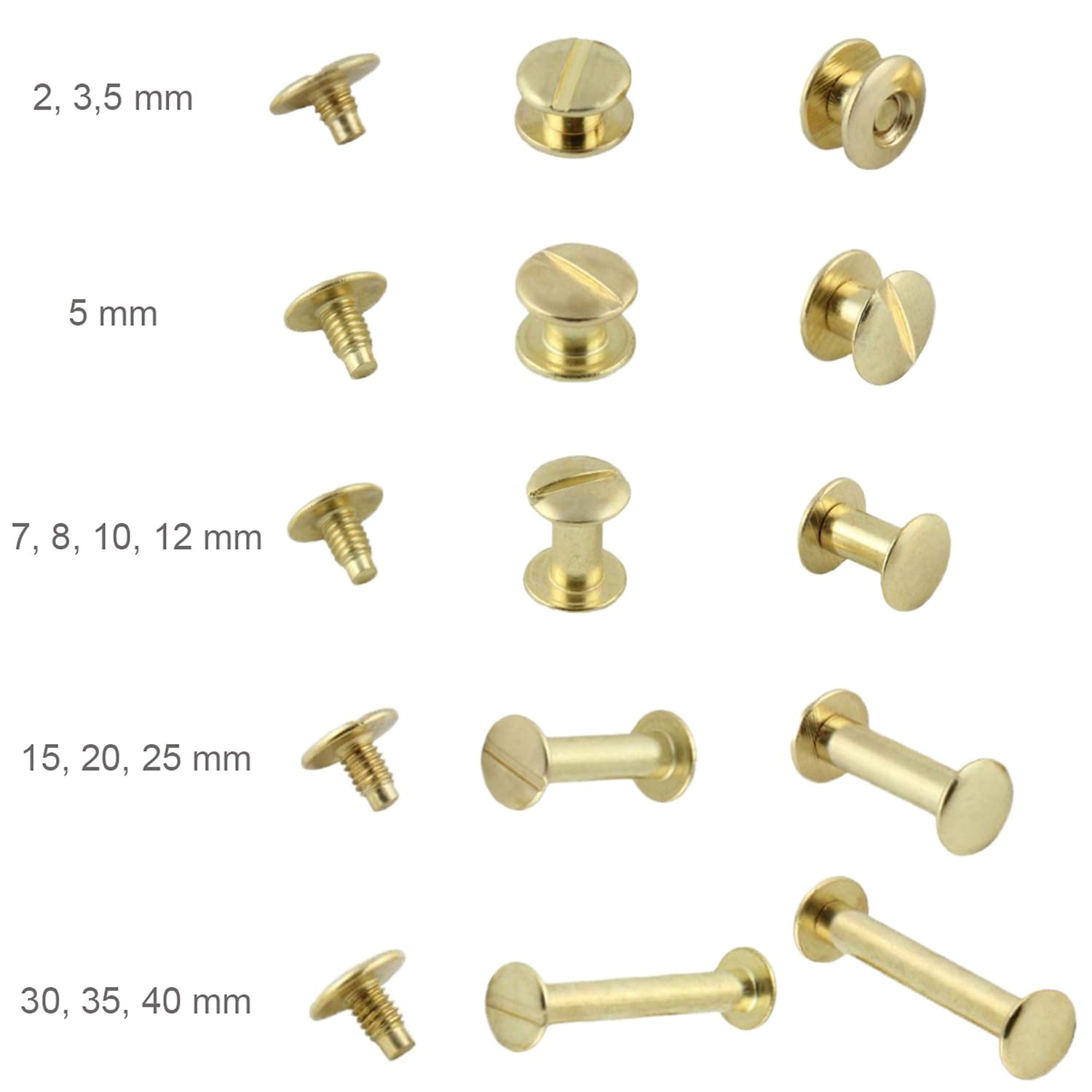 Detalle de Viti Chicago M4 per rilegatura – ottonate o nichelate, 12 mm, confezioni fino a 100 pezzi