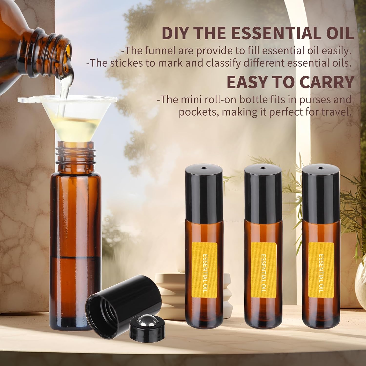 Detalle 2 de Hyber&Cara 10ml Glass Roll-On Bottles (12 pack) with Stainless Steel Roller Balls