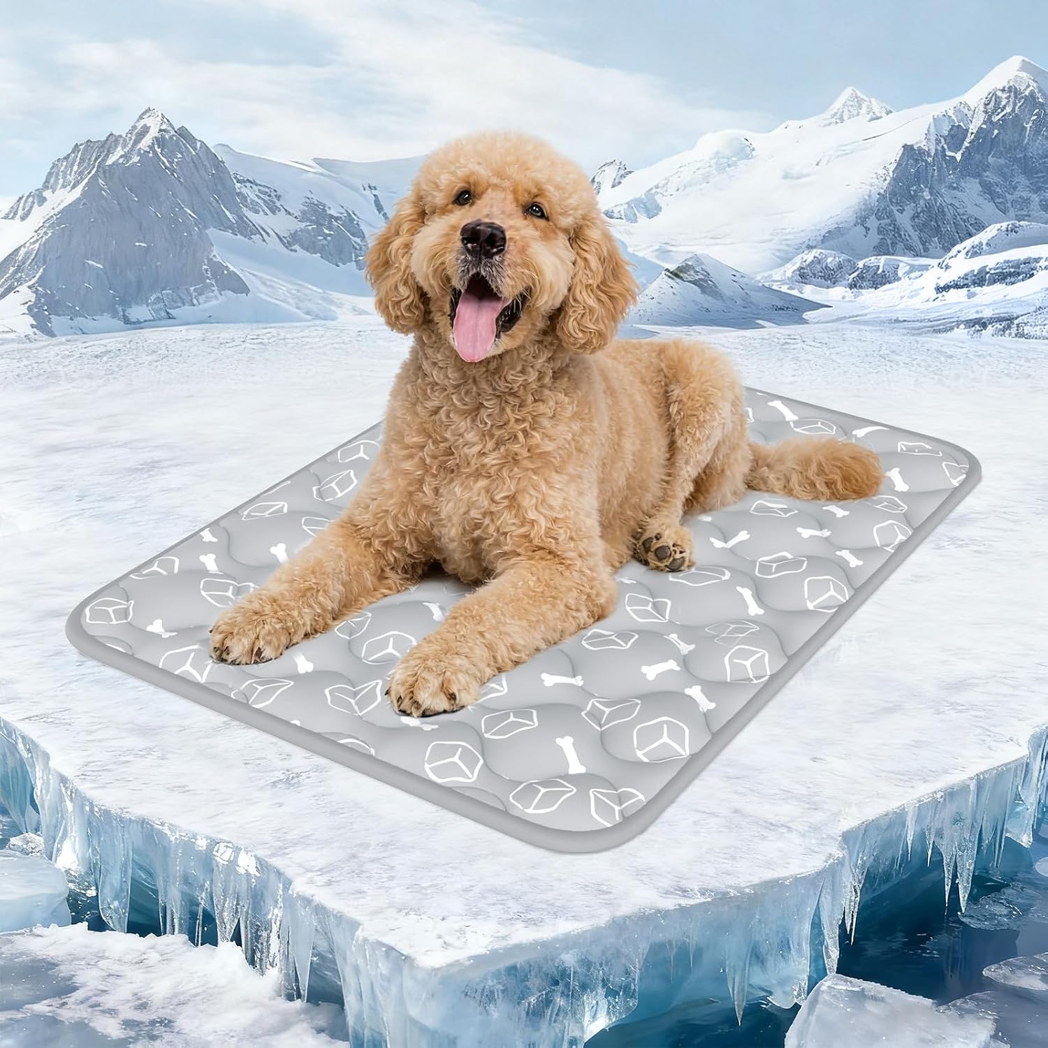 Detalle de Rywell Dog Cooling Mat 90x70cm: Thick, Non-Slip, Washable Arc-Chill Cooling for Summer