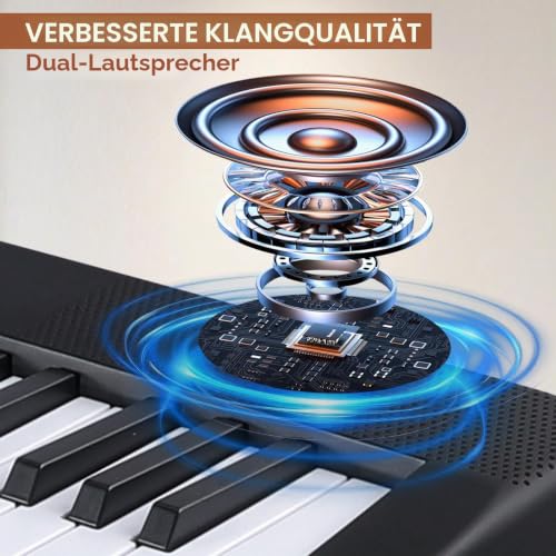 Detalle de Klaviertastatur mit 88 Tasten von Bfhdbdt – Semi-gewichtete Tasten, inkl. Ständer, Tragetasche und USB‑MIDI