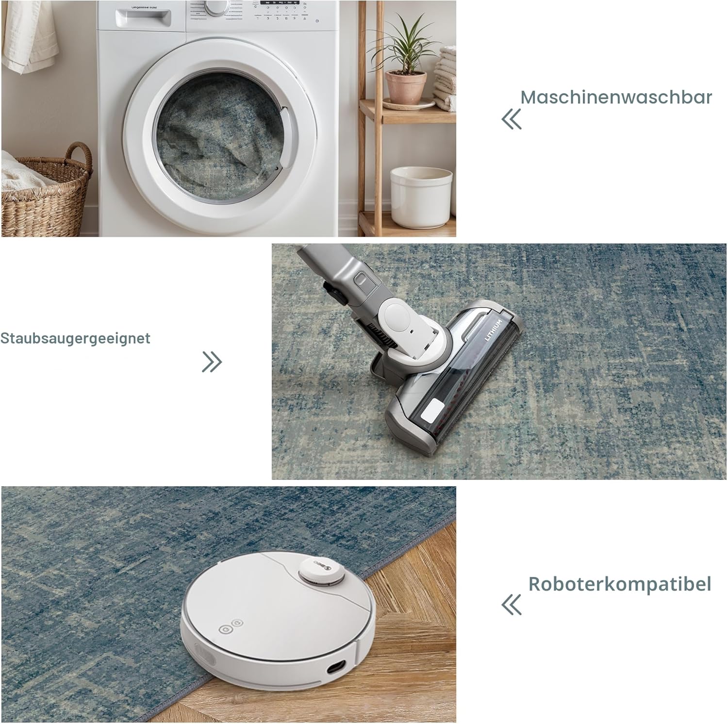 Thumbnail 3 de BEIMO Waschbarer Teppich Wohnzimmer 200x290 cm – Abstrakt Blauverlauf, rutschfest & pflegeleicht