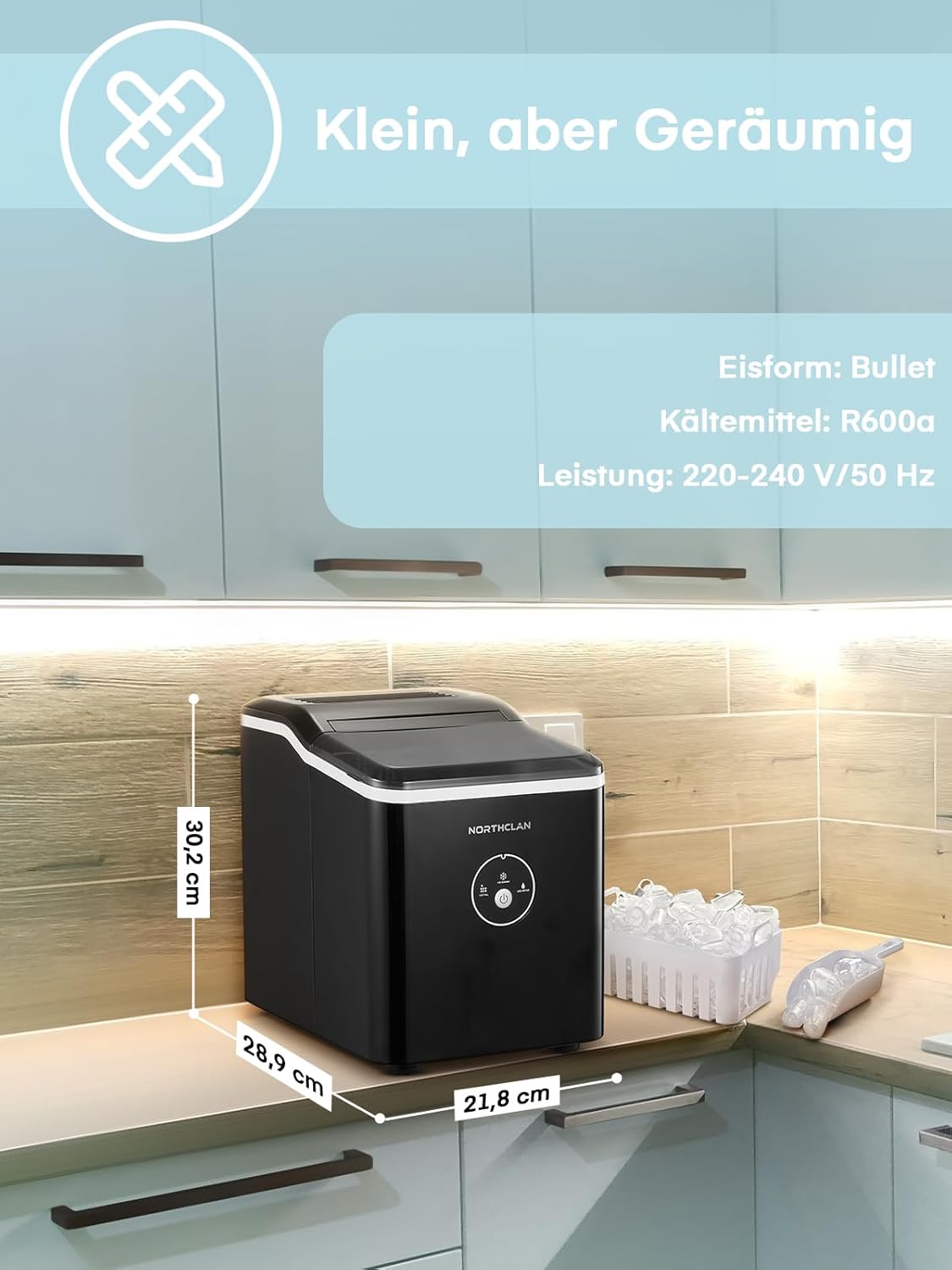 Thumbnail 6 de Eiswürfelmaschine NORTHCLAN „Testsieger 2025“ – 14 kg/24 Stunden, 9 Eiswürfel in 6–8 Minuten, 120 W (Dunkelgrau)