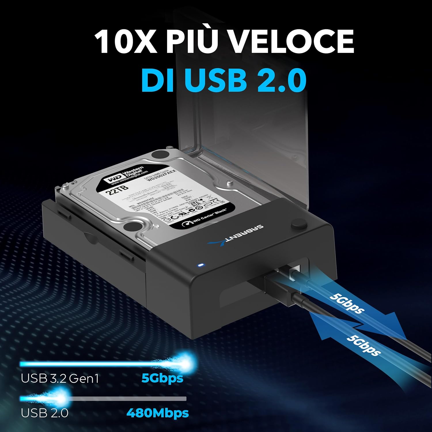 Detalle de SABRENT EC-DFLT docking USB 3.2 SSD/HDD SATA