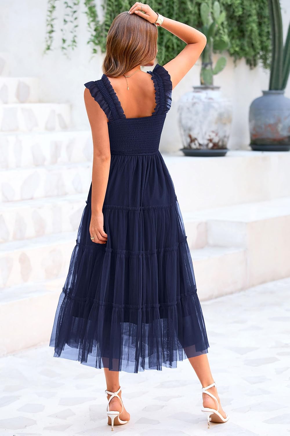 Detalle 2 de PRETTYGARDEN Tulle Midi Smocked Dress