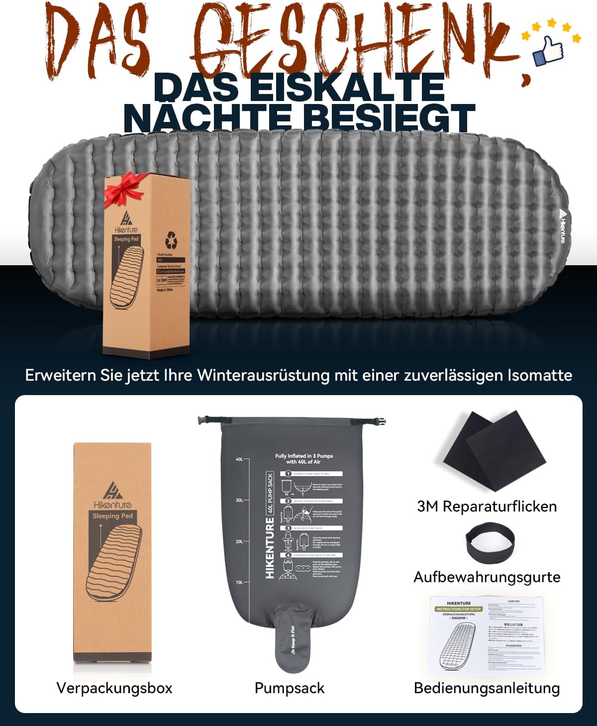 Thumbnail 6 de HIKENTURE 6,2 R-Wert Camping Isomatte Ultraleicht – 8 cm Dicke, 4-Jahreszeiten, TPU-Luftmatratze