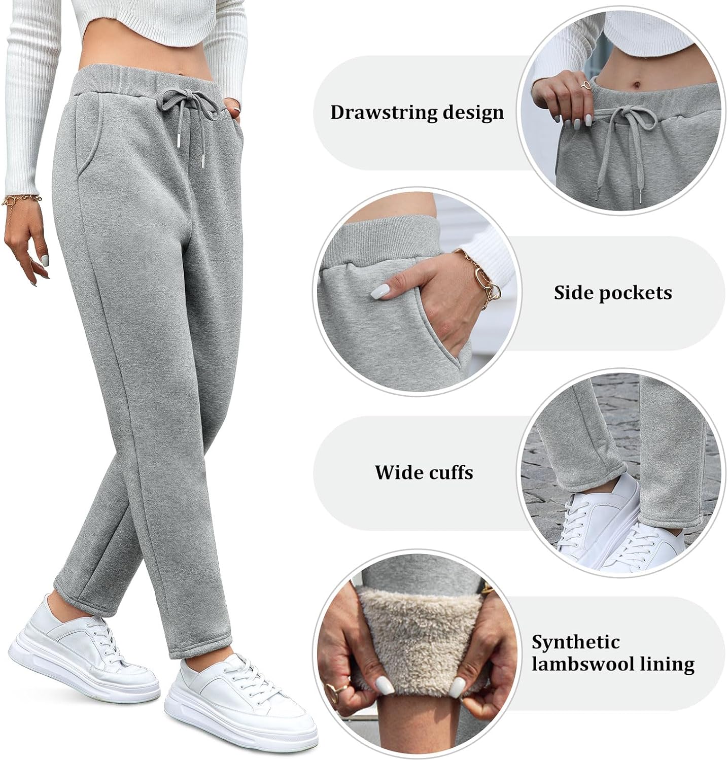 Detalle de Vorvowry Fleece-Lined Sherpa Joggers for Women with Drawstring and Pockets