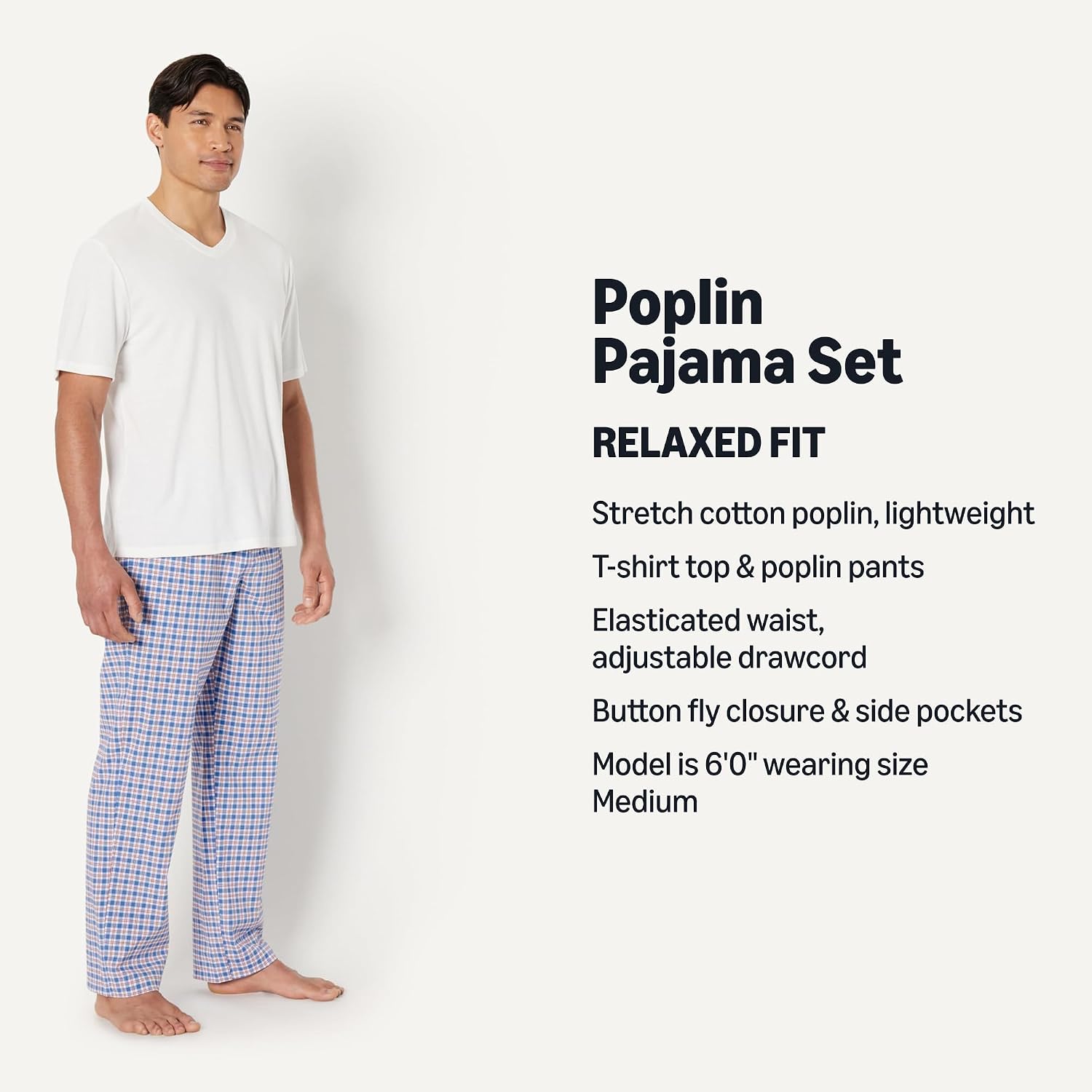 Detalle de Amazon Essentials Men's Cotton Poplin Pajama Set with Cotton Jersey T-Shirt