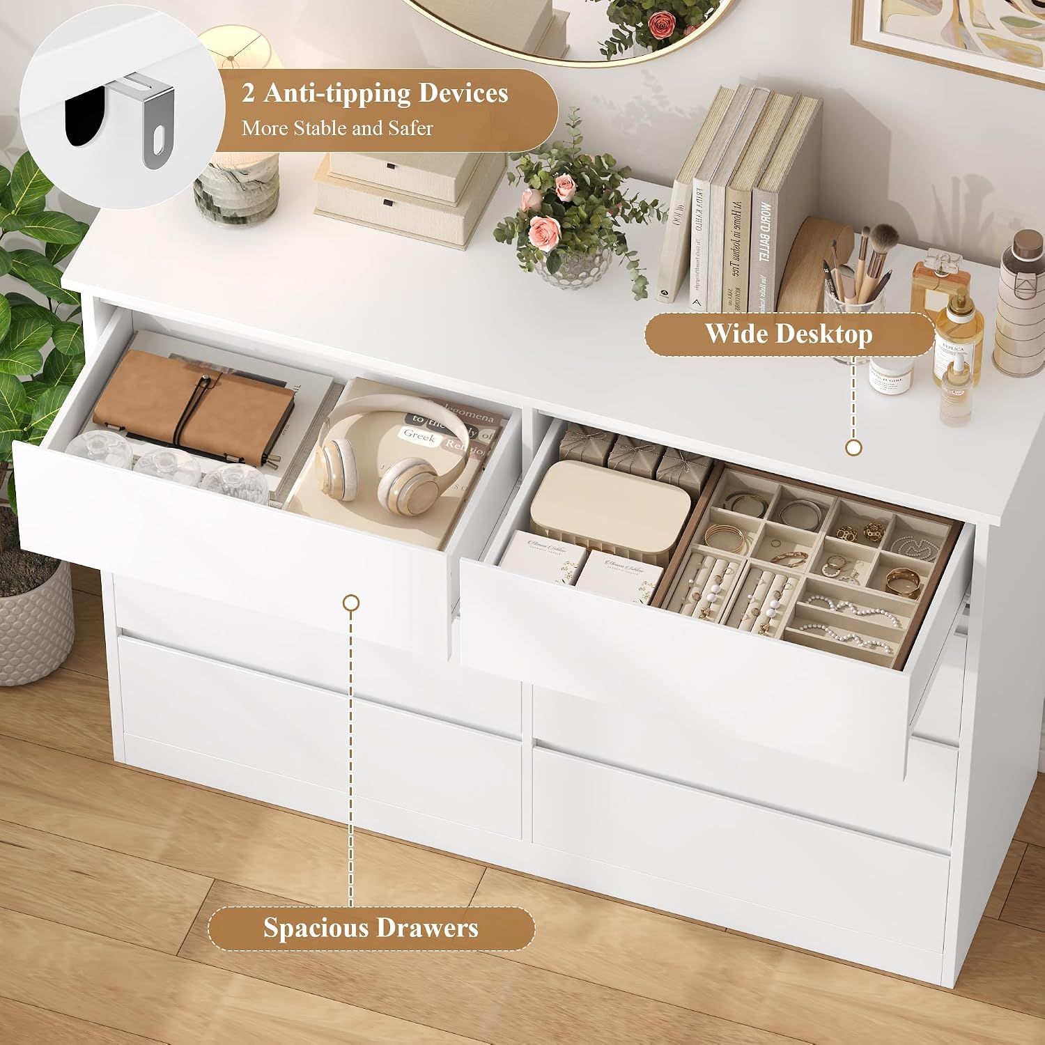 Thumbnail 6 de FOREHILL P804 Chest of Drawers, 8 Drawers, White, 120 cm