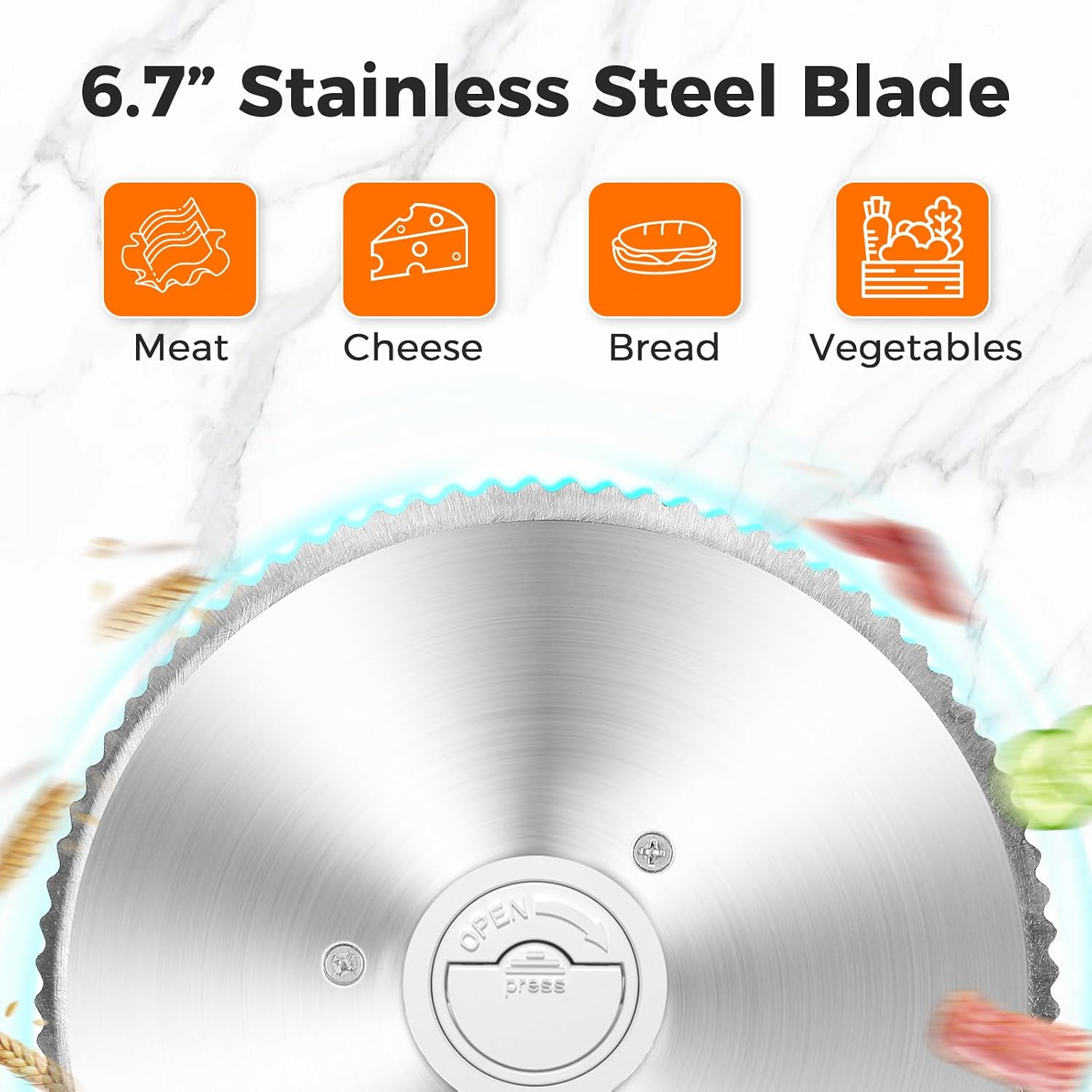 Detalle 2 de OSTBA Foldable Electric Food Slicer, 6.7-Inch Stainless Steel Blade, 150W