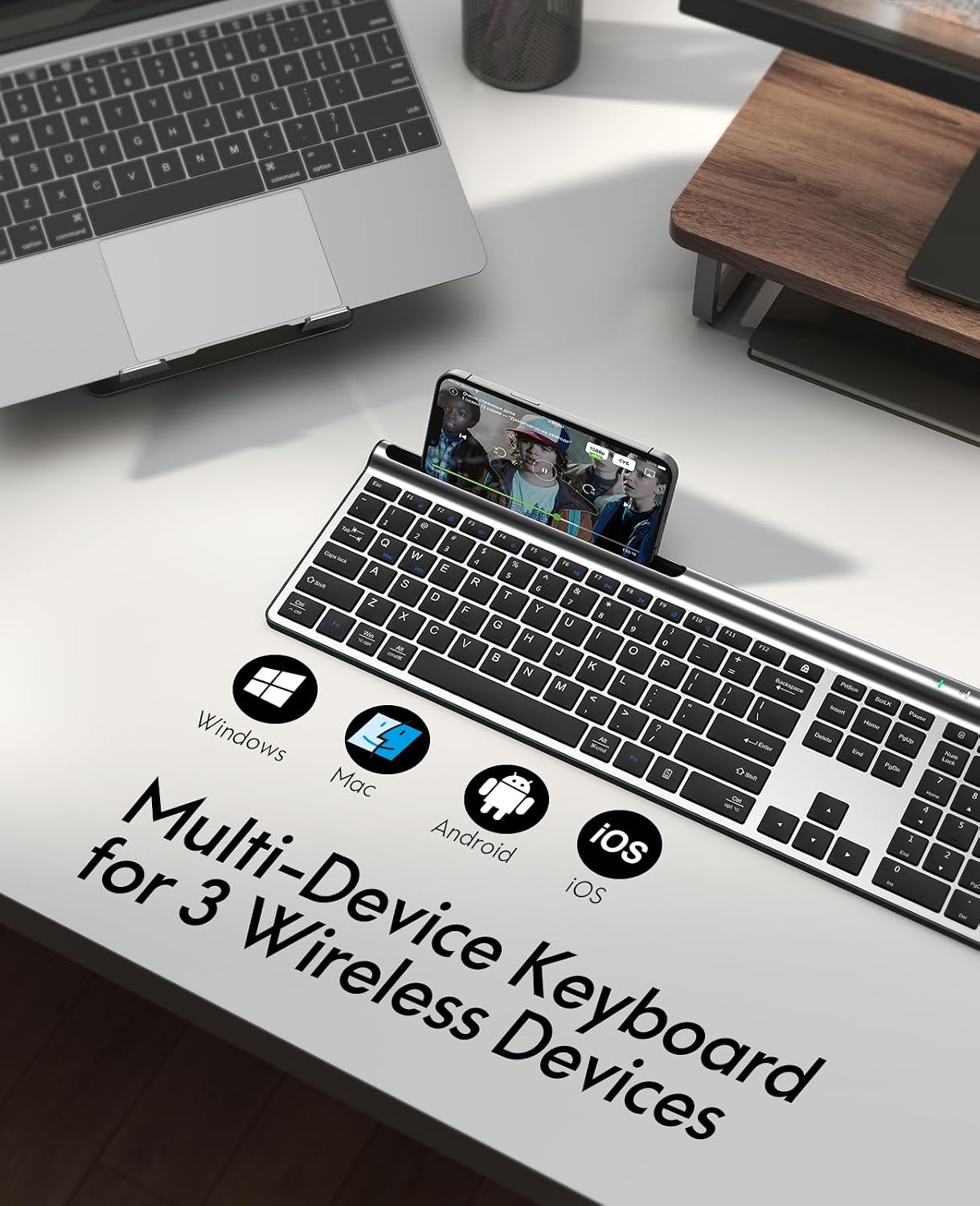 Detalle de CHESONA Full-Size Wireless Keyboard and Mouse Combo, Rechargeable, Multi-Device