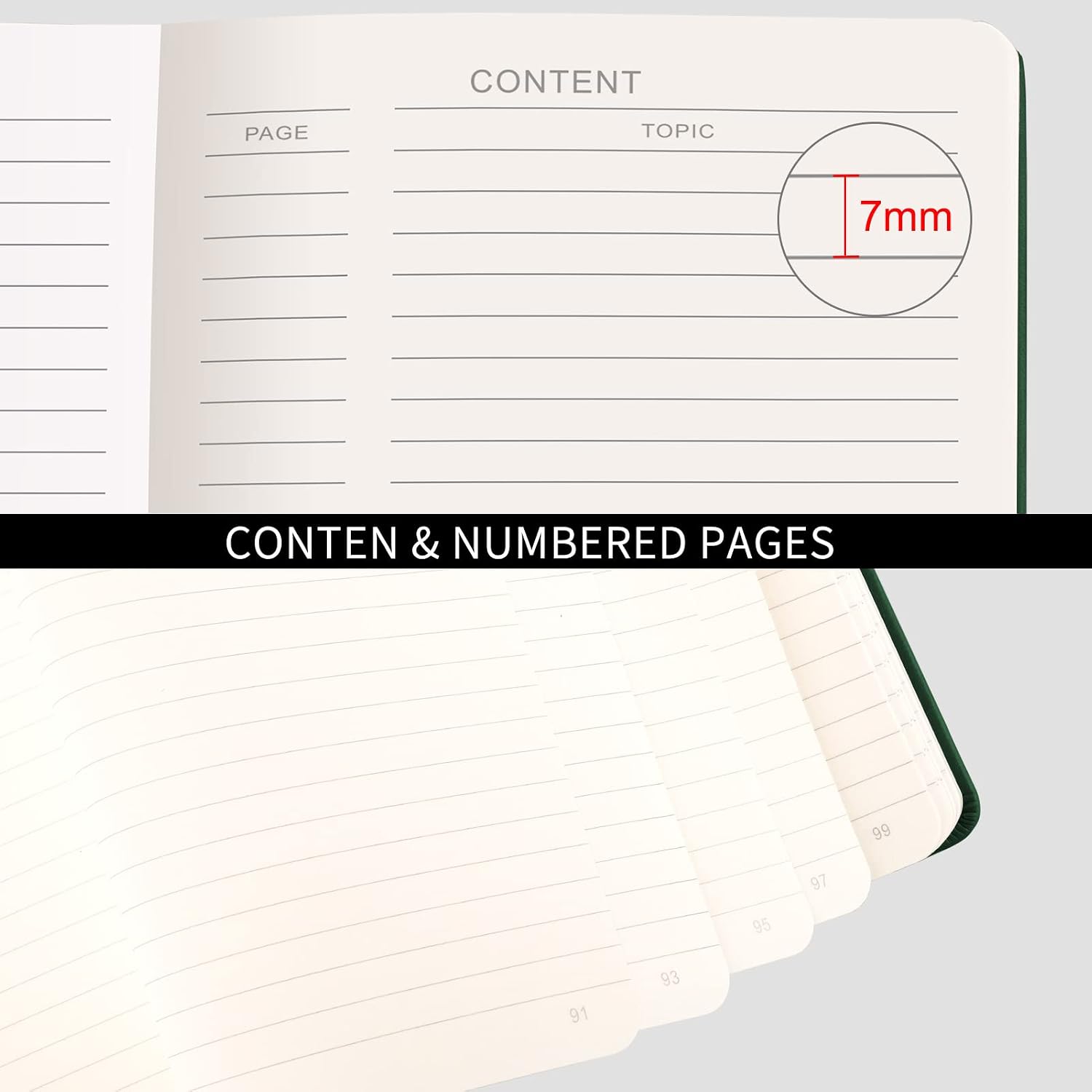 Detalle de RETTAcy Lined Journal Notebook (A5) with hardcover, 192 numbered pages and 100gsm ruled paper – Green