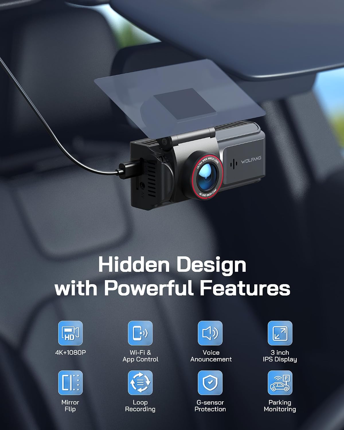 Thumbnail 1 de WOLFANG 4K Dash Cam, dual 3-inch