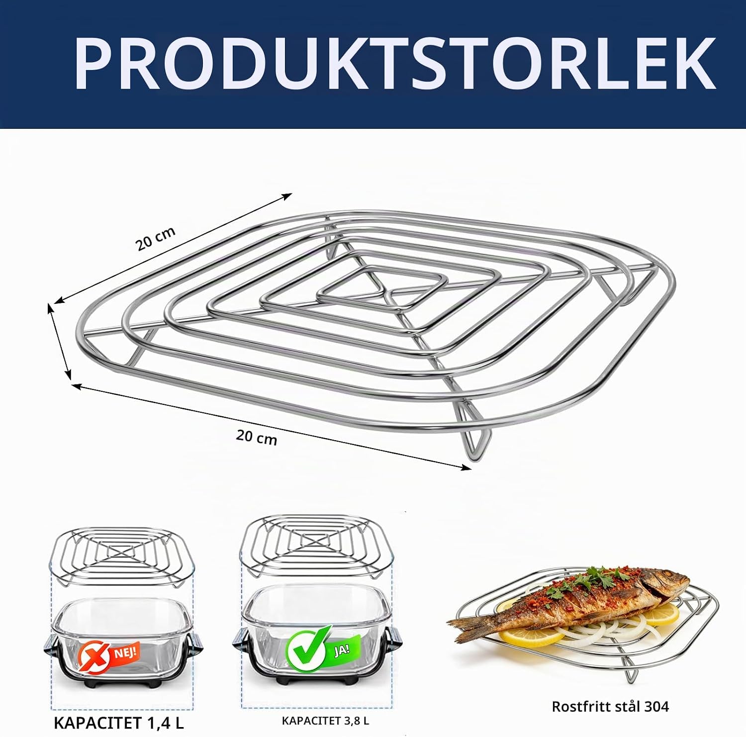 Detalle de HAIWILL grillgaller 20 x 20 cm i rostfritt stål för Ninja CRISPi