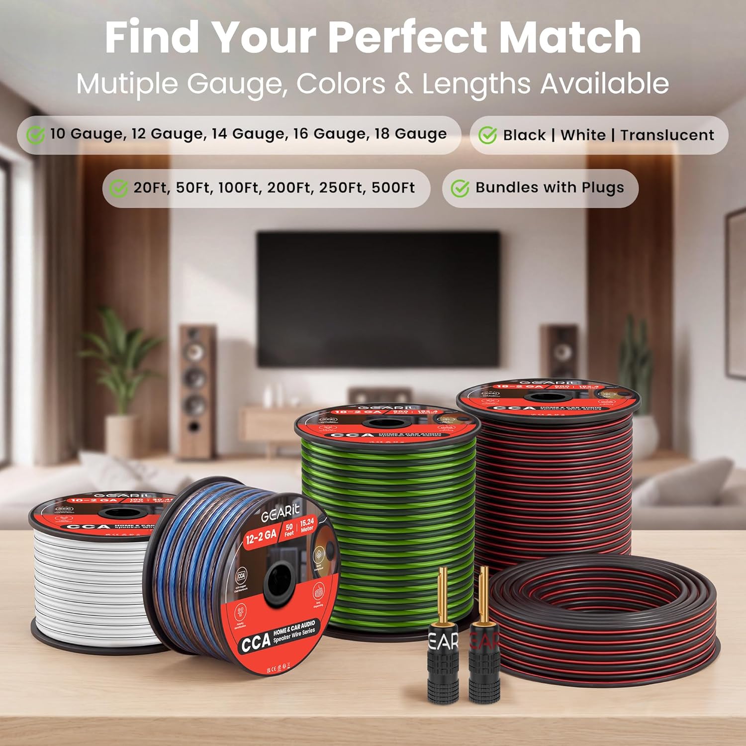 Thumbnail 5 de GEARit 18 Gauge Speaker Wire 100ft (CCA) with Foot Markers & Polarity Markings