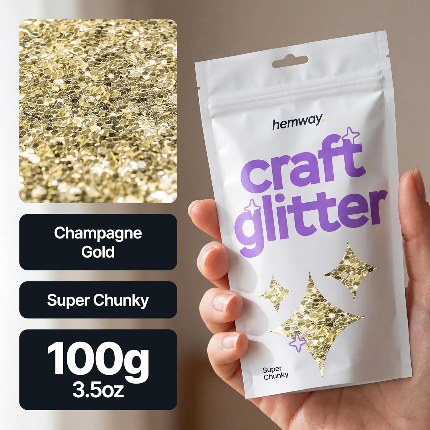 Thumbnail 1 de Hemway Craft glitter Champagne Gold 100g
