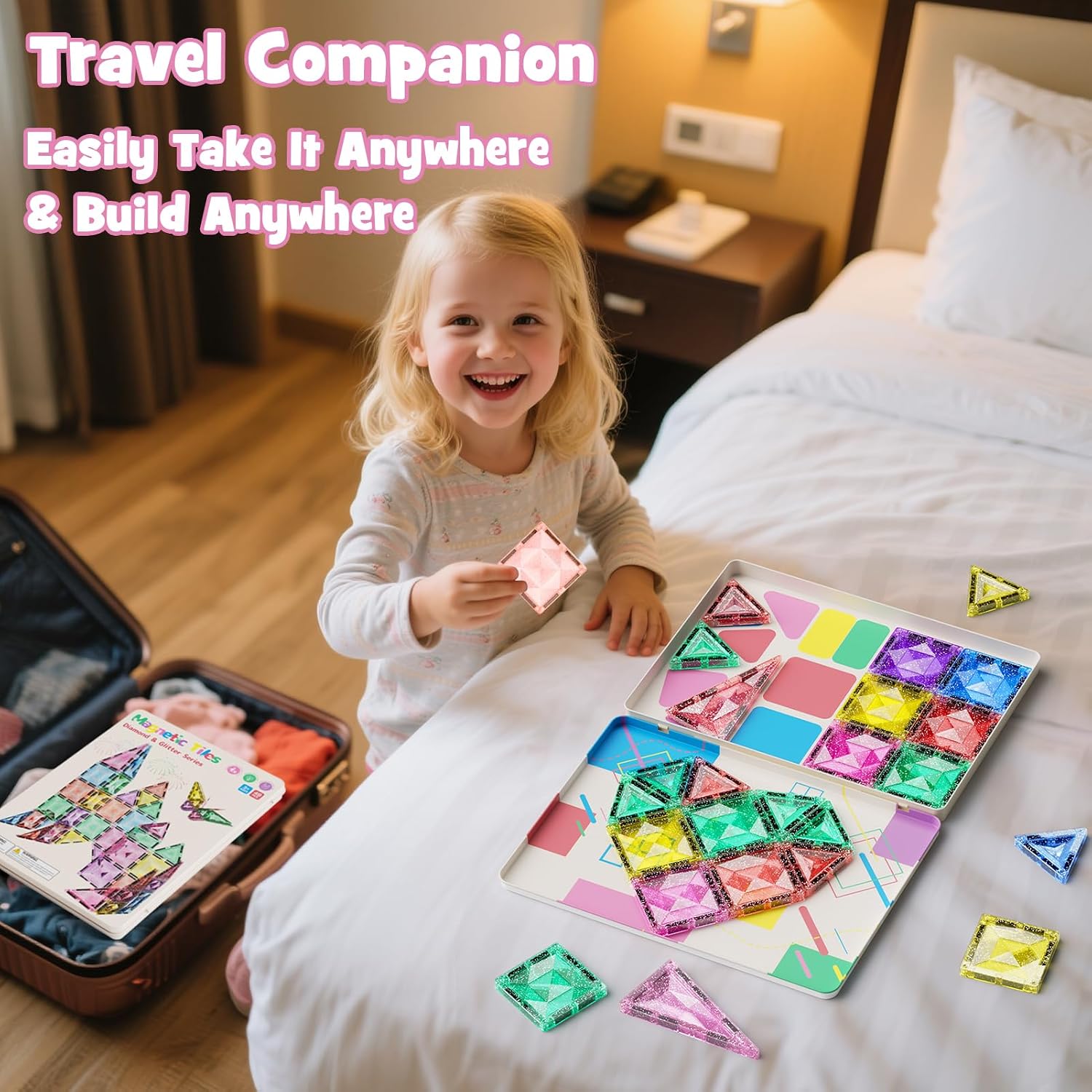 Detalle de YOGOHEE 48pcs Large Glitter Magnetic Tiles – Diamond-Shaped STEM Building Set