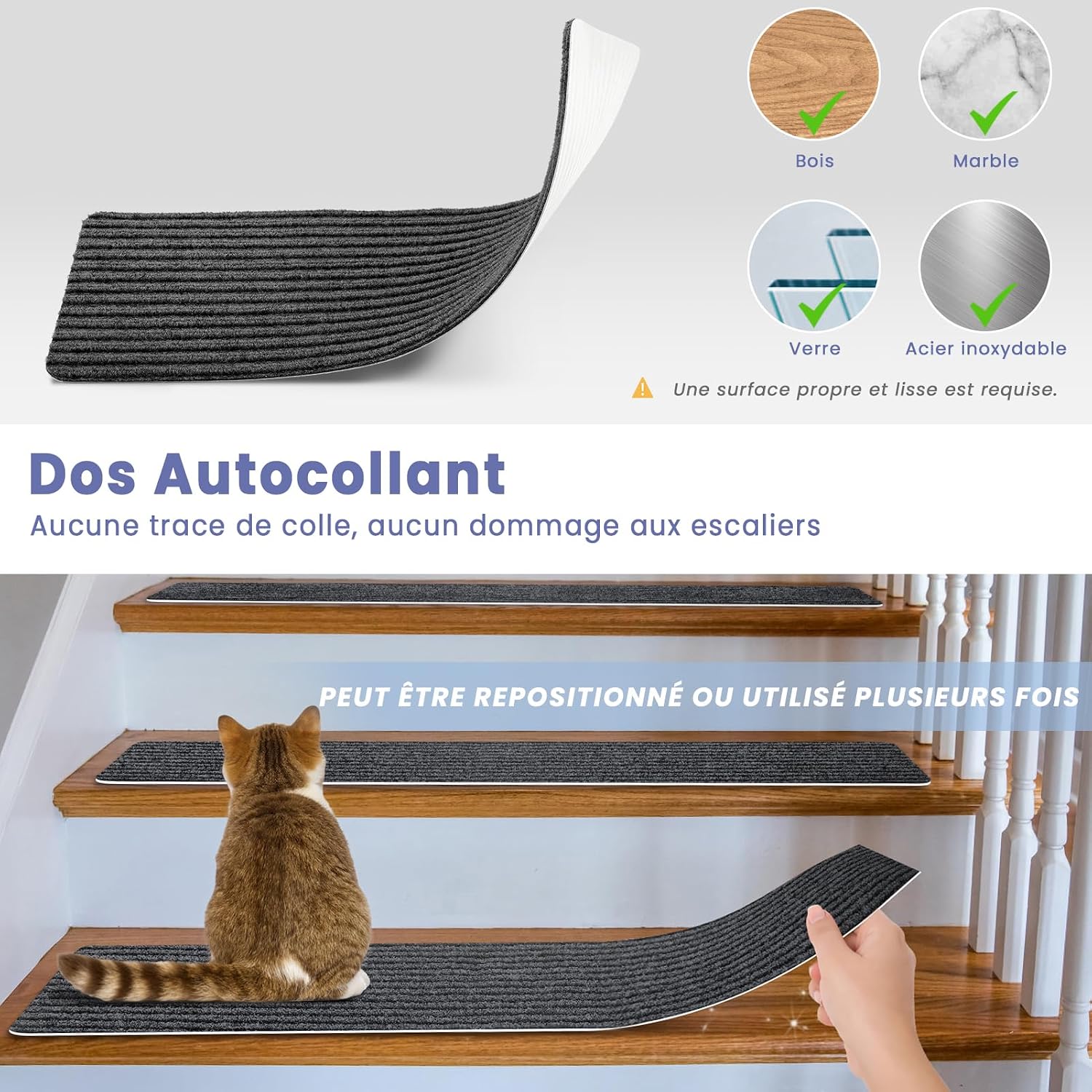 Detalle de Homwiz DDLTD08 trapmatten, 15 stuks, 55 x 22 cm, antislip voor binnen
