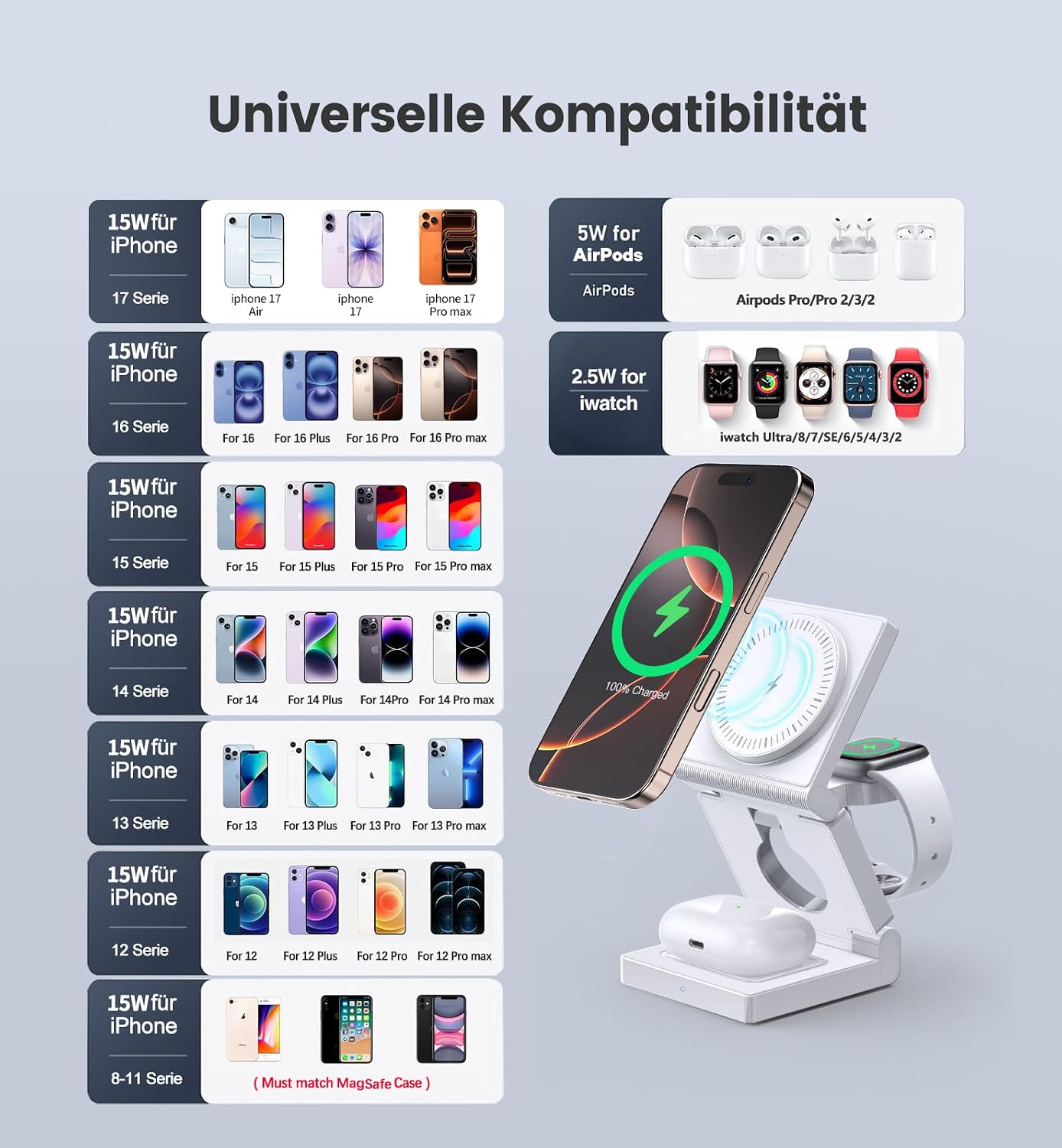 Thumbnail 5 de MagSafe-kompatible 3 in 1 Induktive Ladestation