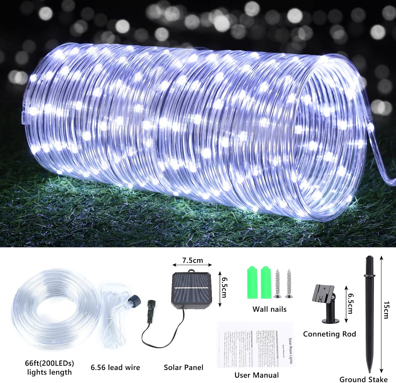 Detalle 1 de Jnaurb Solar Rope Lights, 132 ft, 400 LEDs, 8 Modes, IP65