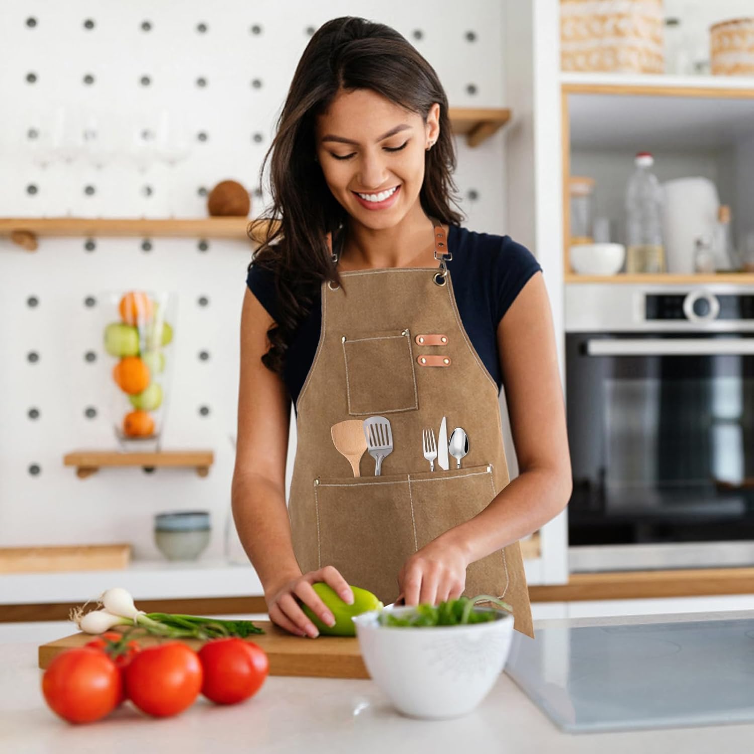 Detalle 2 de lompyeu Delantal de Cocina impermeable con 3 bolsillos