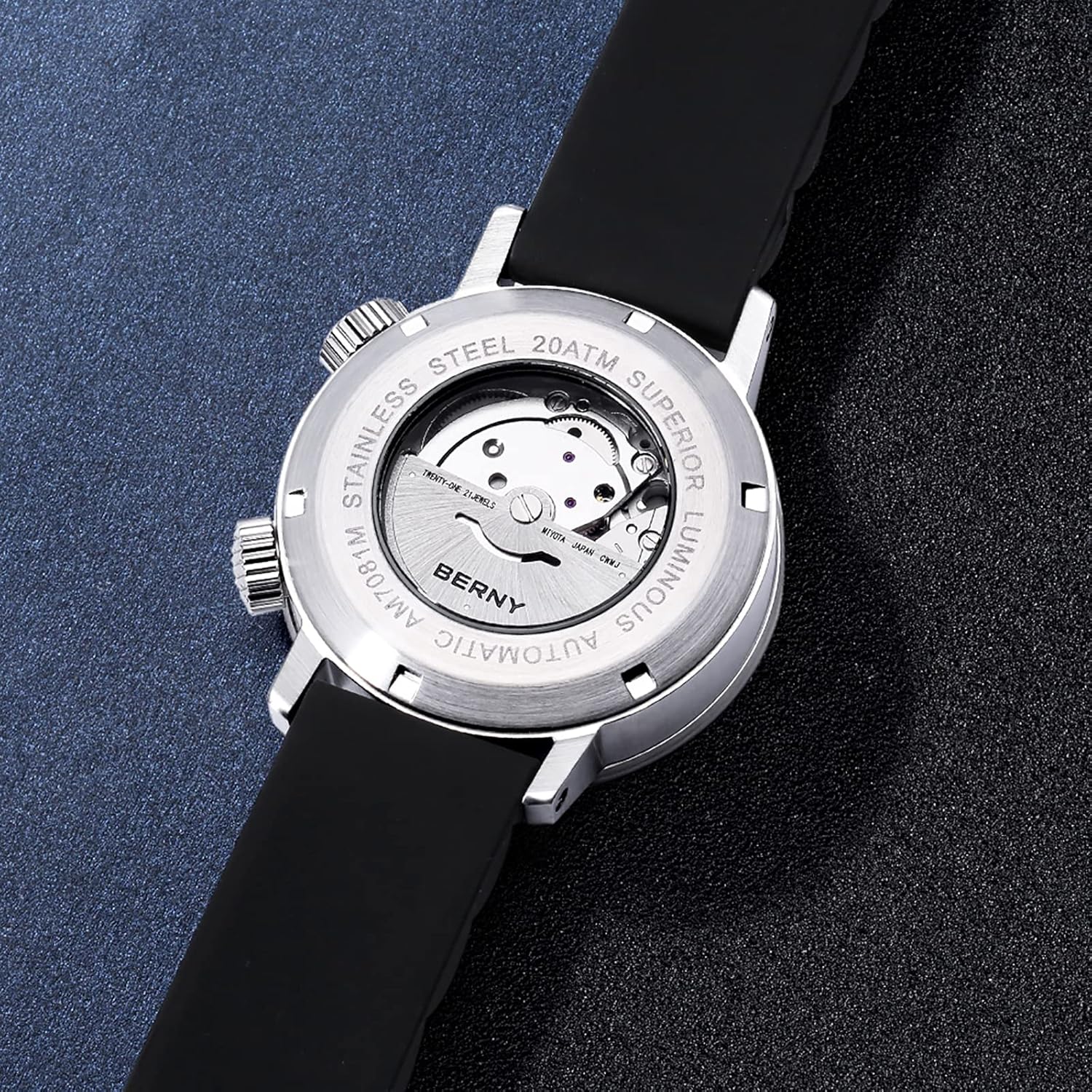 Thumbnail 4 de BERNY automatische mechanische Taucheruhr für Herren (Miyota 8205, 20 ATM, Saphirglas, Silikonarmband)