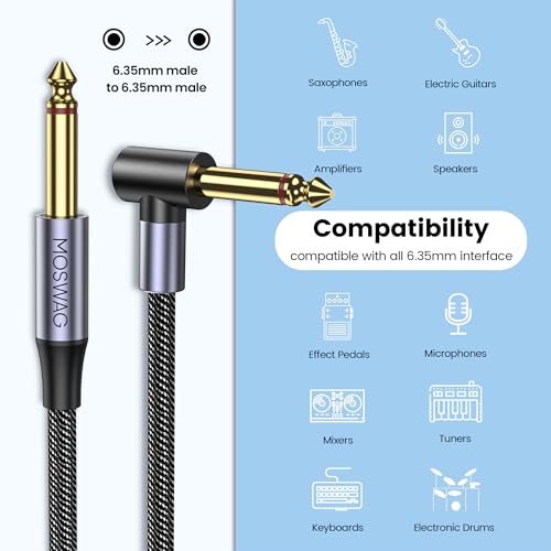 Detalle de MOSWAG Professional Guitar Cable 3M/10FT: Braided 1/4 Inch Instrument Cable