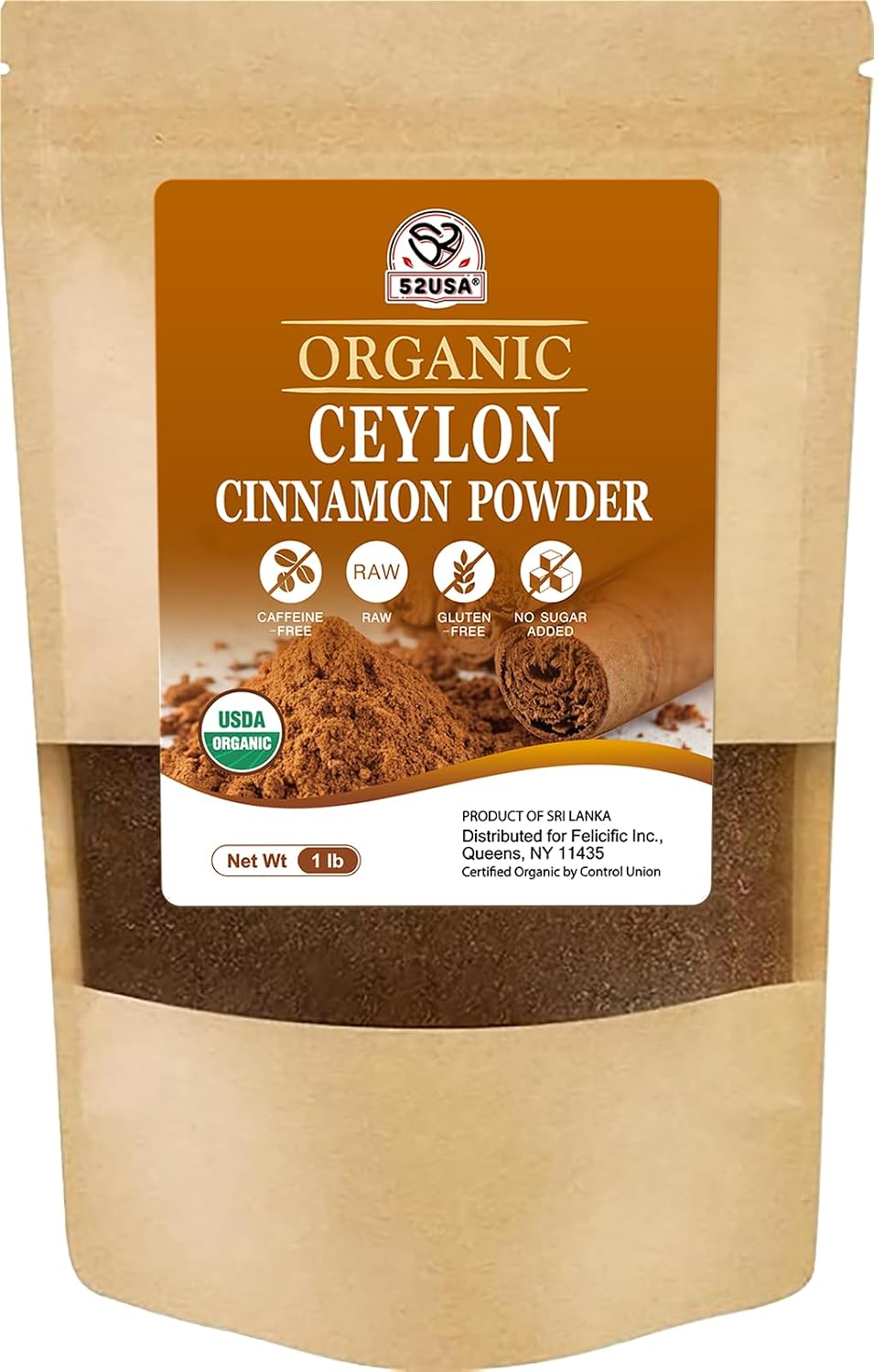 Detalle de 52USA Organic Ceylon Cinnamon Powder, 1 lb, Low Coumarin, USDA Organic