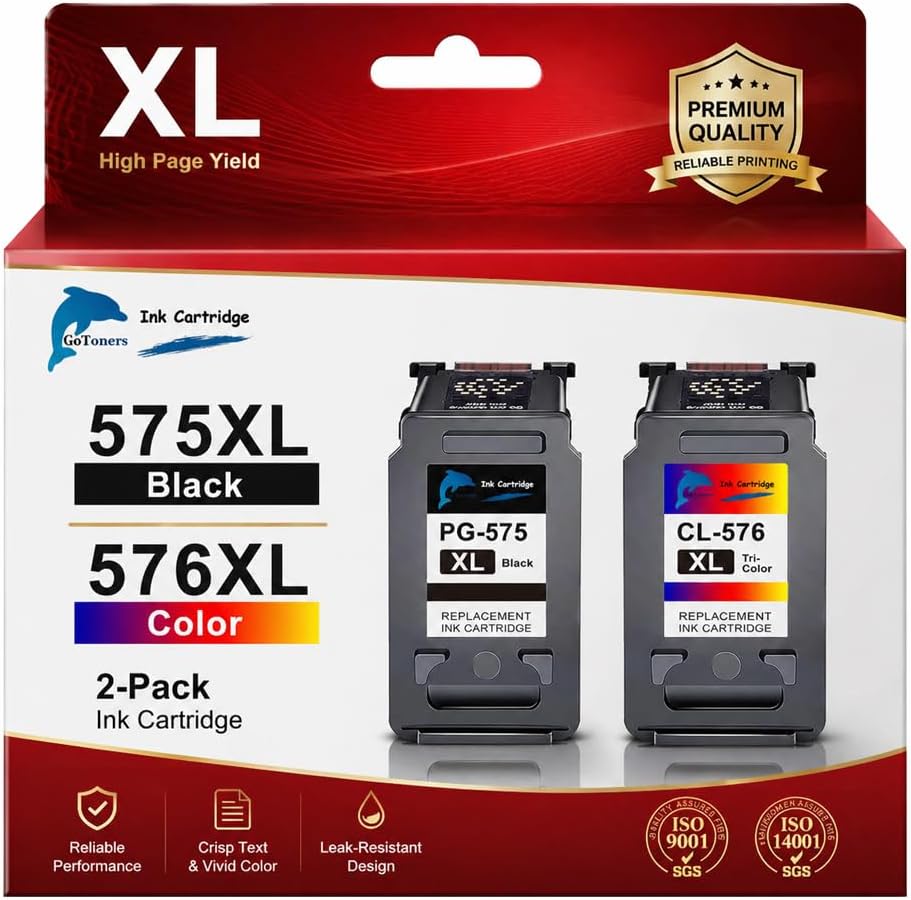Detalle de GoToers PG-575XL CL-576XL Compatible Replacement for Canon 575 & 576 Ink Cartridges (1 Black, 1 Colour) | Pixma TR4755i/TR4750i/TS3550i/TS3551i/TS3750i/TS3751i/TS3752i/TR4751i/TR4756i
