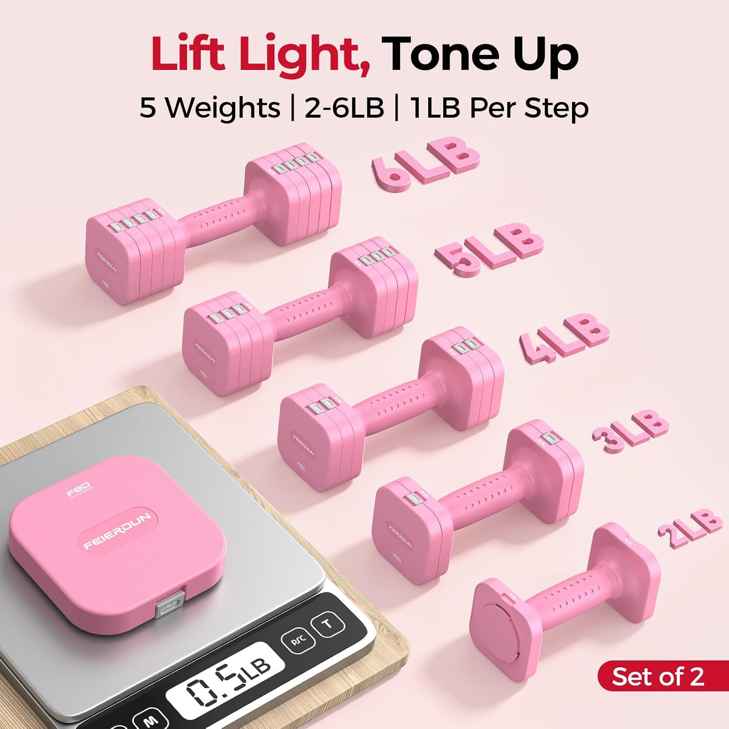 Detalle 2 de FEIERDUN Adjustable Dumbbell Set, 6LB
