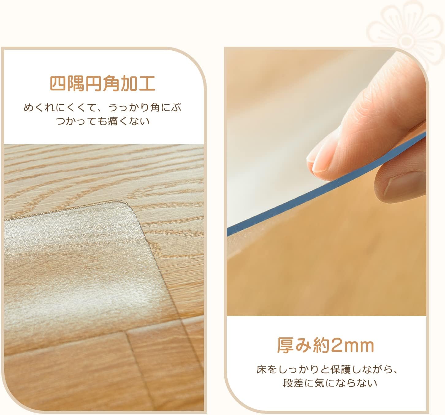 Detalle 2 de クモリ(Kumori) RKS-CM-PVC 冷蔵庫マット 49×60cm・厚さ2mm・透明PVC、床暖房対応
