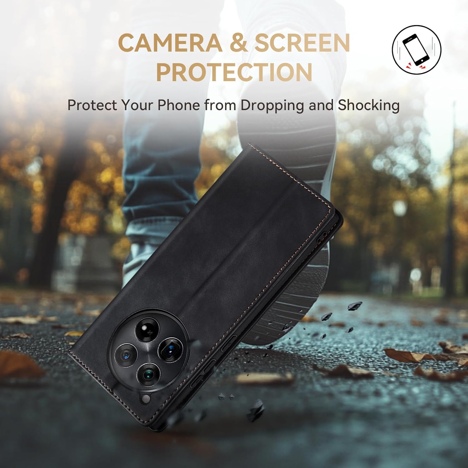 Detalle 2 de KIOTROUO Case for OnePlus 12 Leather Wallet Case with Card Holder, Kickstand, Magnetic Closure