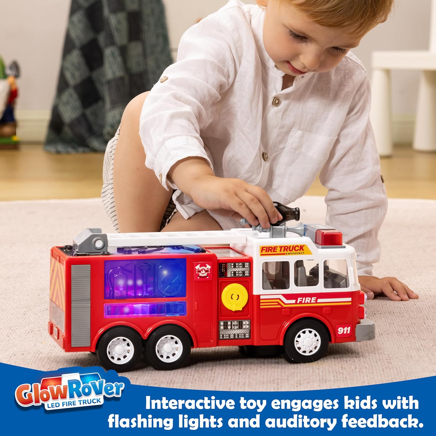 Thumbnail 5 de JOYIN interactive toddler fire engine truck toy (LED projections, sirens & bump-n-go) for ages 3–8
