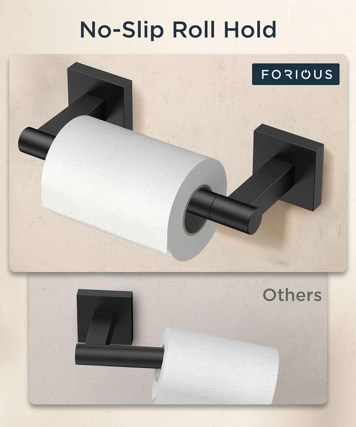 Thumbnail 5 de FORIOUS FF09124 Wall-Mount Toilet Paper Holder, Matte Black SUS304 Steel