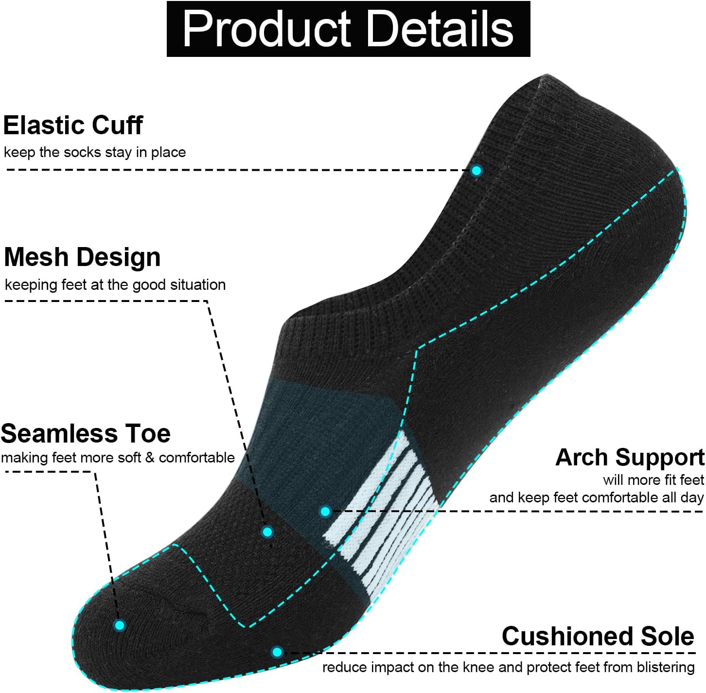 Thumbnail 2 de Toes Home Sneaker-Socken für Damen (6 Paar) mit Silikonpad – unsichtbare Füßlinge 35–38 & 39–42
