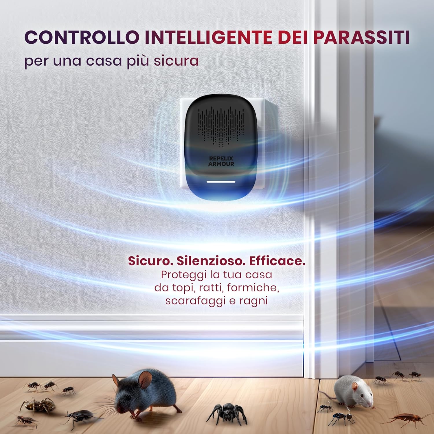 Thumbnail 5 de REPELIX ARMOUR: Repellente ultrasonico per parassiti da interno – confezione da 2 (copre 80–140 m² ciascuno)
