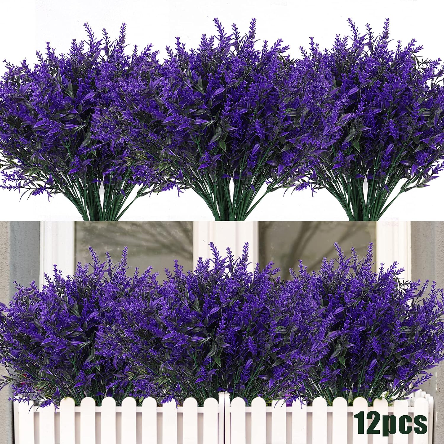 Detalle de Artificial Lavender Outdoor Flowers, 12 Bundles UV-Resistant – No Fade Faux Lavender for Porch & Garden
