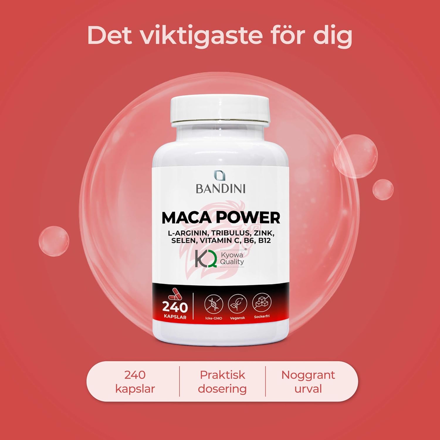 Detalle 2 de BANDINI MACA POWER kosttillskott, 240 kapslar med svart maca och arginin