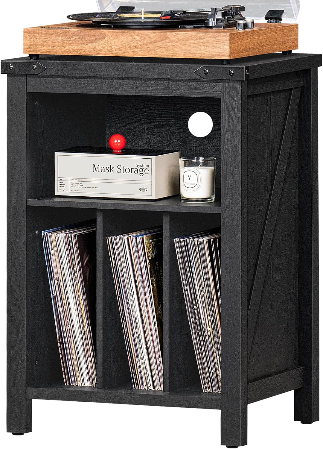 Detalle de Joaxswe Model 1 Record Player Stand, Black Wood Storage for up to 160 Albums