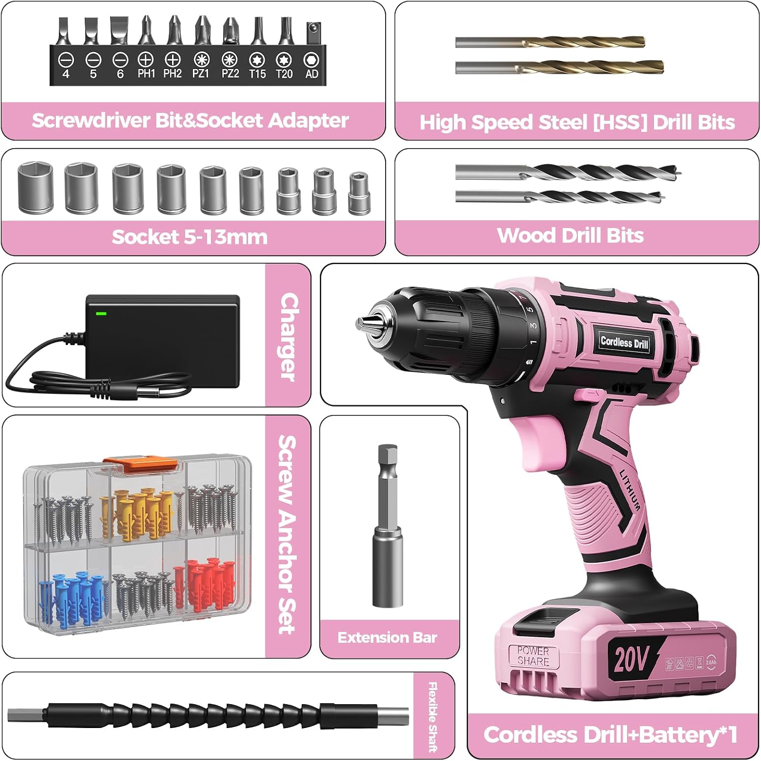 Thumbnail 1 de VIWKO 20V cordless combi drill kit 370 in-lb