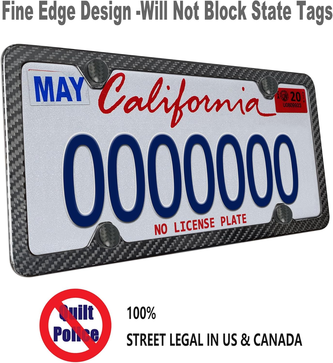 Thumbnail 1 de ZXFOOG Carbon Fiber License Plate Frame (4-Hole) — Slim Black Stainless Steel Frame, Handcrafted Cloth-Wrapped, 1 Pack