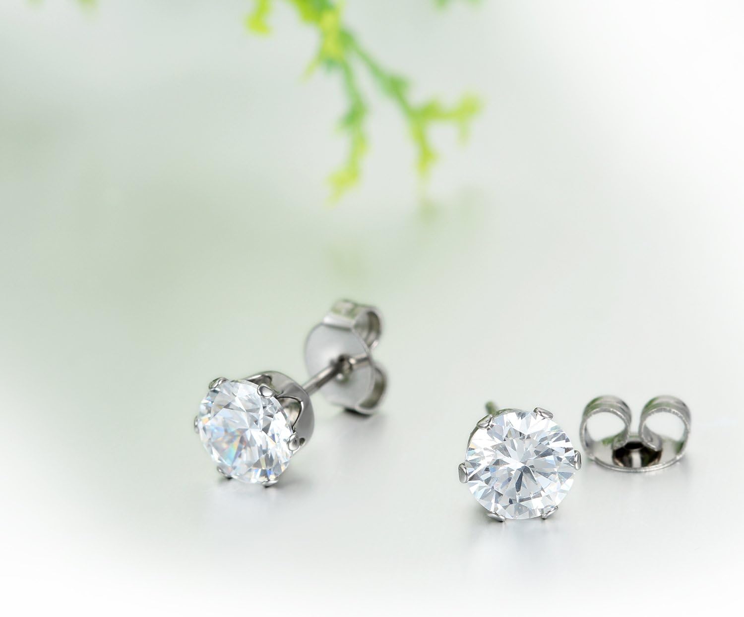 Detalle de JewelryWe Edelstahl Ohrstecker mit Zirkonia – 3–8 mm Durchmesser, wechselbare Größen