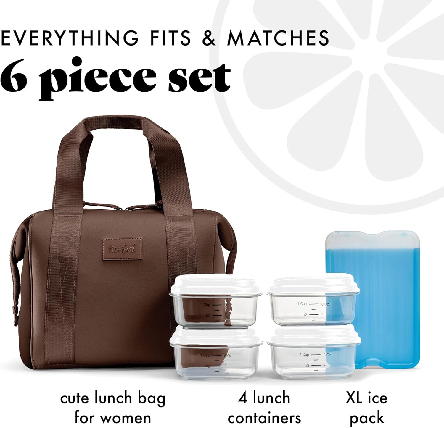 Thumbnail 3 de Fit & Fresh Remi Women’s Neoprene Lunch Bag (Chocolate) with Containers & Ice Pack