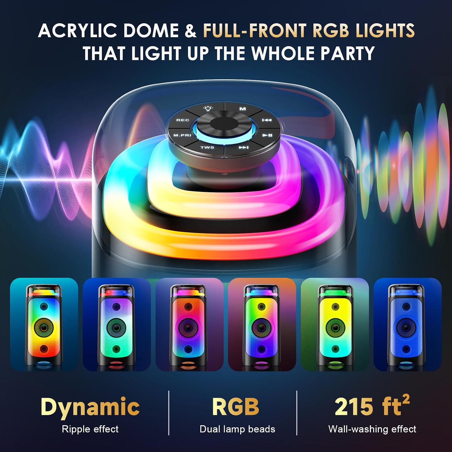 Detalle de Jokmic T52-T 500W Karaoke Machine with 3 Drivers, 2 Wireless Mics and RGB Lights