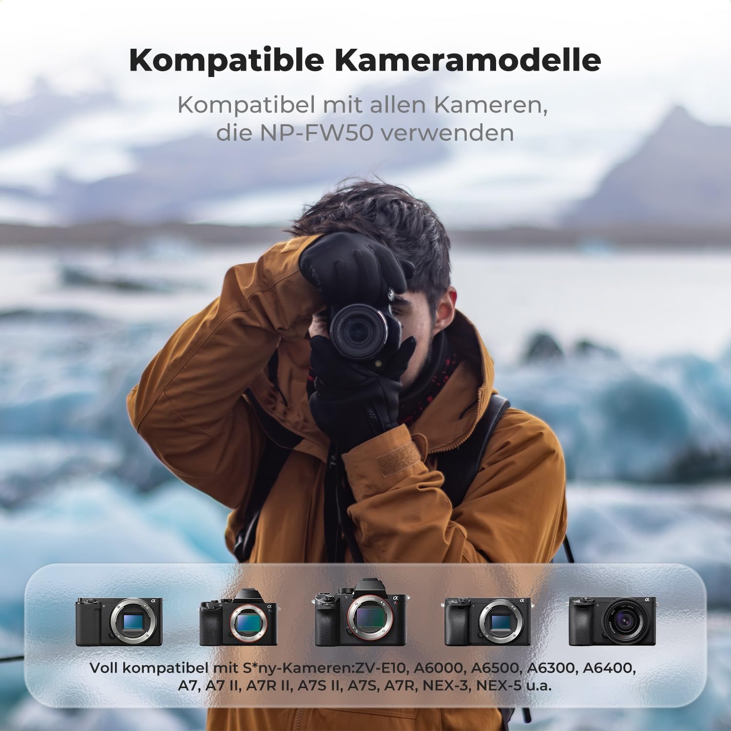 Detalle de K&F CONCEPT NP-FW50 1100 mAh Akku-Set (3er-Pack) + 3-Slot-Dreifach-Ladegerät mit LCD für Sony-Kameras