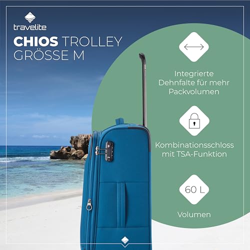 Detalle de Travelite Koffer Chios Größe M: 67 cm, 60–66 Liter, leichter Weichschalen-Koffer mit TSA-Schloss