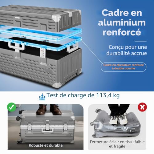 Detalle 2 de ALPHA CAMP Valise Grand Taille XL 92L – 77x40x36 cm, coque rigide en aluminium et polycarbonate