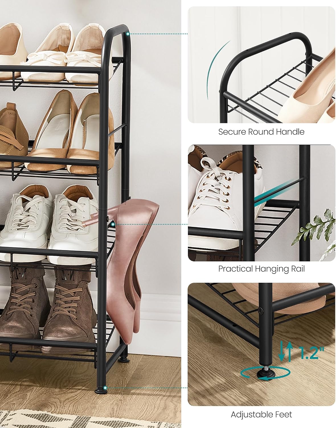 Detalle 2 de SONGMICS Metal Shoe Rack, 4-Tier